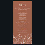 Menu Terracotta Rustic Floral Fall Wildflower Casamento<br><div class="desc">Adicione charme às suas mesas de recepção com este cartão de cardápio de flores silvestres. Apresentando delicados florais de outono e um layout limpo,  é perfeito para casamentos rústicos,  ao ar livre ou em celeiro. Personalize com sua comida e beba detalhes para se adequar ao seu grande dia.</div>