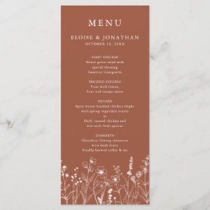 Menu Terracotta Rustic Floral Fall Wildflower Casamento