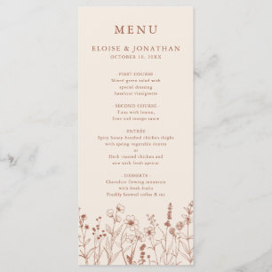 Menu Terracotta Rustic Floral Fall Wildflower Casamento