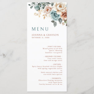 Menu Terracotta Teal Neutral Watercolor casamento flora