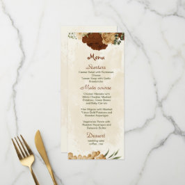 Menu terracotta terra-tona floral casamento verde