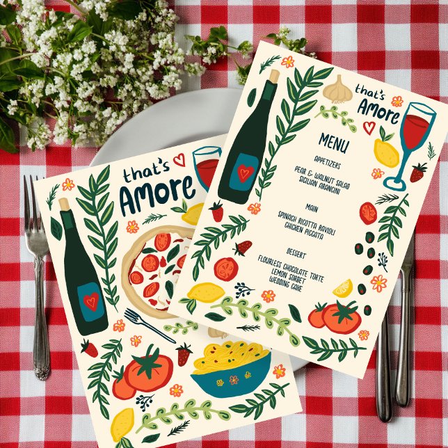Menu That's Amore Italian Food Love Whimsical CUSTOM (That's Amore Italian Food Love Whimsical CUSTOM Wedding Engagement Shower Menu
)