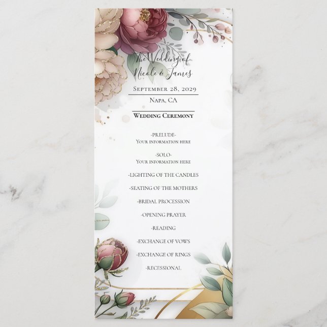 Menu The Gilded Secret Garden Floral Glam Wedding  (Frente)
