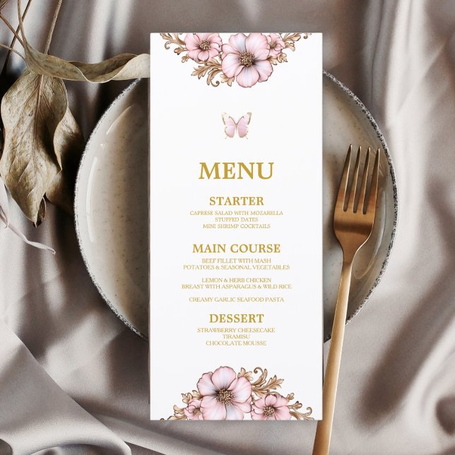 Menu Tiaro Dourado Rosa Borboleta Quinceañera  (Criador carregado)