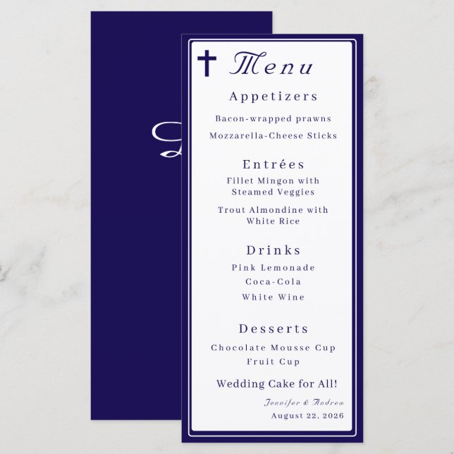 Menu Timeless Catholic Monogrammed Wedding (Frente/Verso)