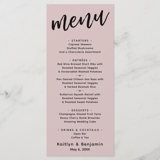Menu Tipografia Casual Moderna Minimalista Rosa Empoeir (Frente)