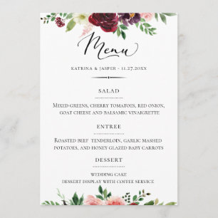 Menu Tipografia Chic Blush Floral Casamento
