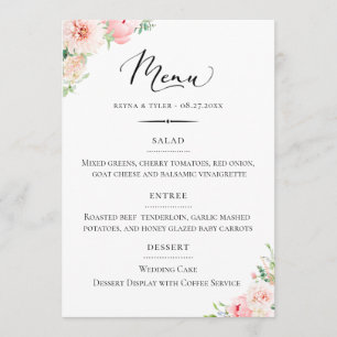 Menu Tipografia Chic Blush Pink Floral Casamento