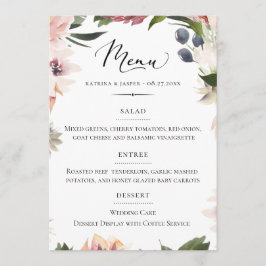 Menu Tipografia Chic Blush Plum Floral Casamento