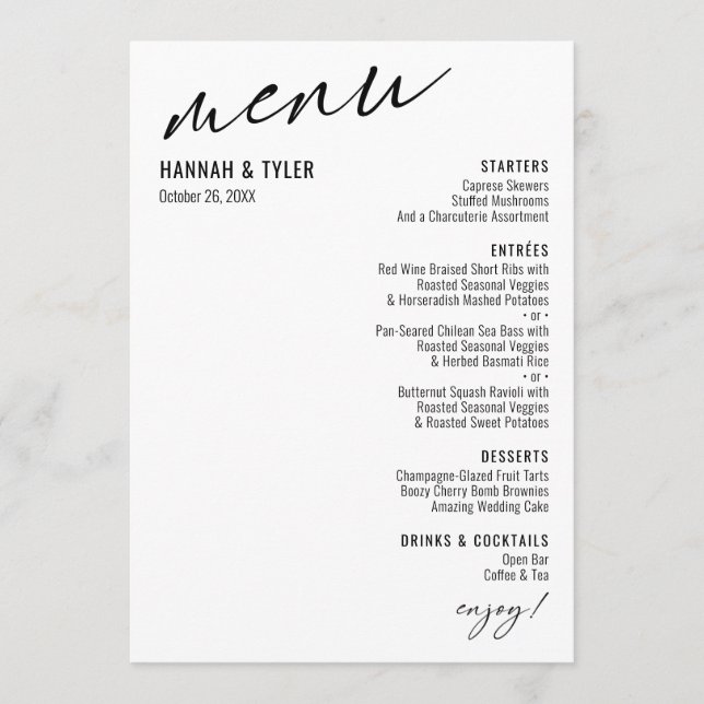 Menu Tipografia Contemporânea Simples Elegante - Branco (Frente)