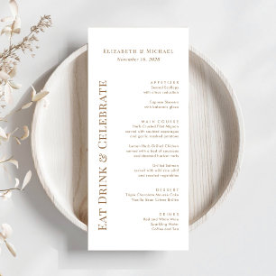 Menu Tipografia Dourada para Casamentos Comer Beber Cel