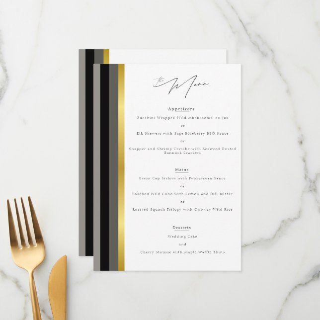 Menu Tipografia Elegante Casamento Dourado de Stripe Br (Frente/Verso In Situ)