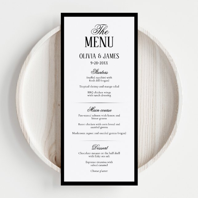 Menu Tipografia Elegante Casamento Moderno Preto e Bran (Criador carregado)