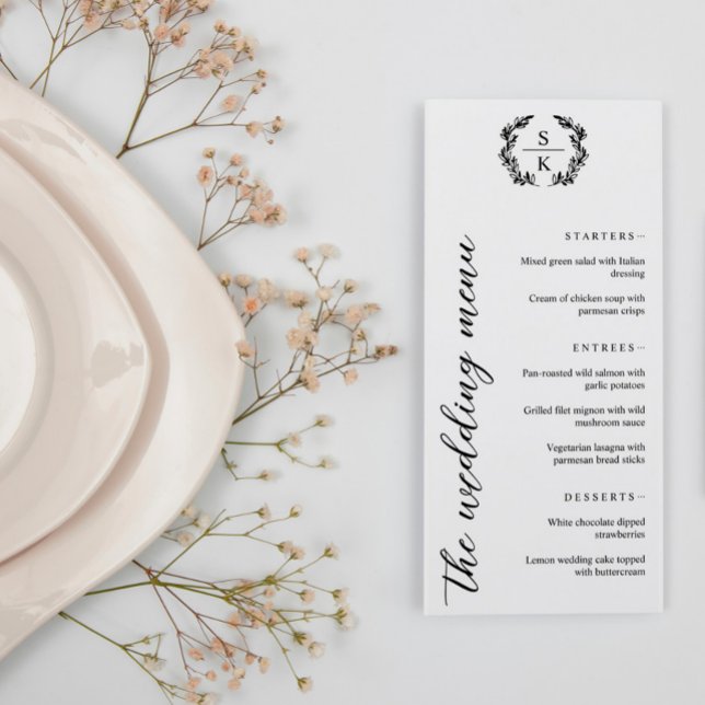 Menu Tipografia Laurel Wreath Monogramas Casamento (Criador carregado)