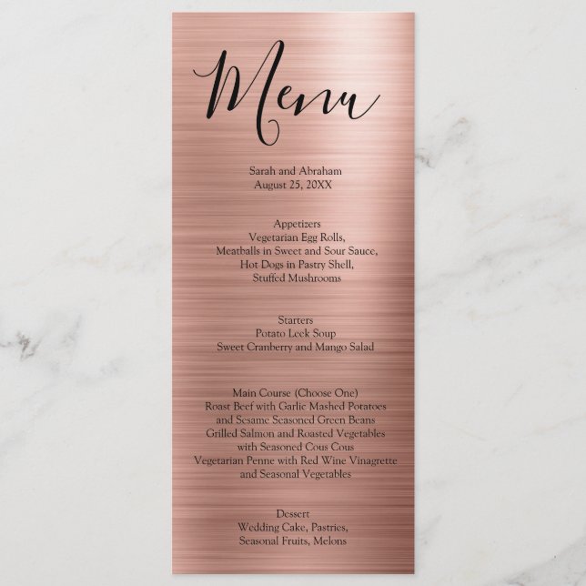 Menu Tipografia Minimalista em Rosa Dourado para Cardáp (Frente)