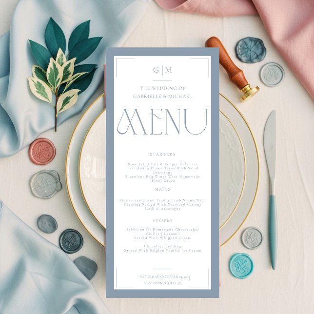 Menu Tipografia Moderna Azul Empoeirado Save The Date  (Criador carregado)