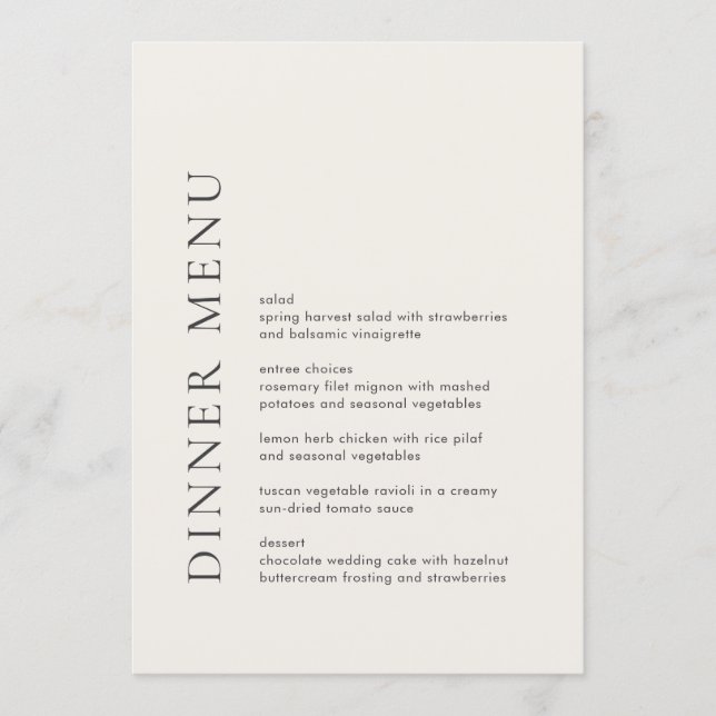 Menu Tipografia Moderna Casamento Bege Elegante (Frente)