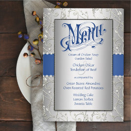 Menu Tipografia Monograma Casamento Real Blue Silver