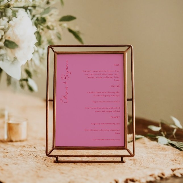 Menu Tipografia Negra Rosa Brilhante e Casamento Modern (Criador carregado)