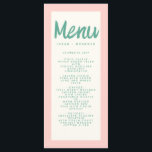 Menu Tipografia Verde Rosa com Tipografia Retroativa<br><div class="desc">Menu de Casamento Retroativo da Tipografia de Manuscrito Verde Rosa</div>