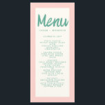 Menu Tipografia Verde Rosa com Tipografia Retroativa<br><div class="desc">Menu de Casamento Retroativo da Tipografia de Manuscrito Verde Rosa</div>