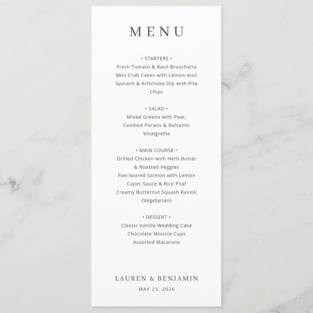 Menu Tipográfico Branco Elegante (Frente)