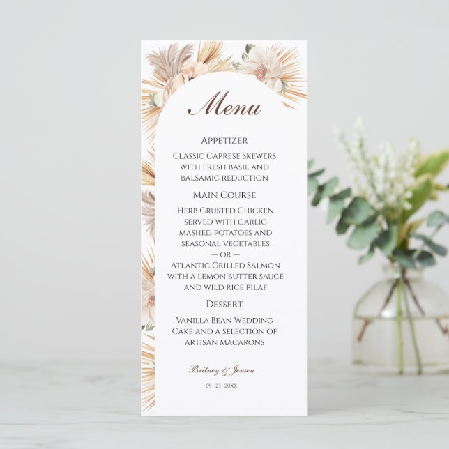 Menu Tons de Areia Terrosa Arco Seco de Florais de Pamp (Em pé/Frente)