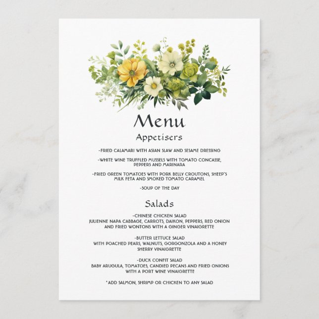 Menu Tons de Verde Casamento Floral (Frente)