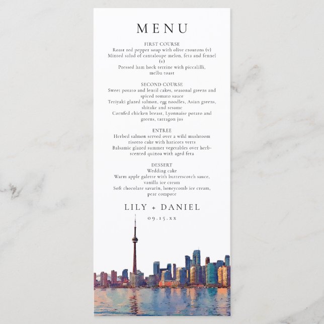 Menu Toronto Skyline Watercolor Destination Wedding (Frente)