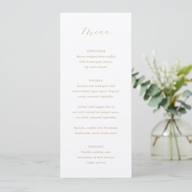 Menu Tradicional Ivory e Dourado Casamento Elegante (Em pé/Frente)