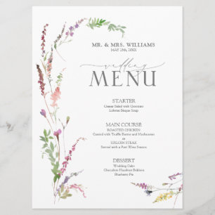 Menu Trendy Elegant Wildflower Wedding