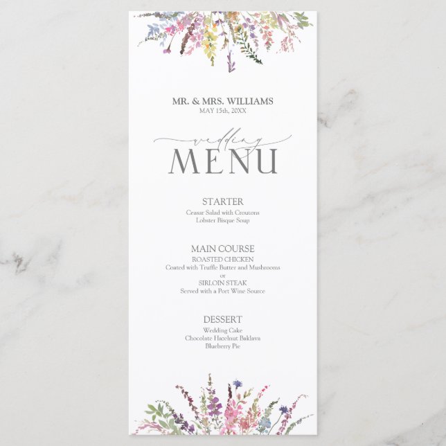 Menu Trendy Elegant Wildflower Wedding (Frente)