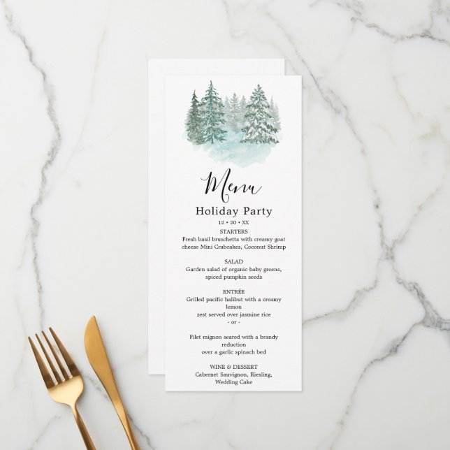 Menu Trendy Greenery Elegant Winter Holiday Party (Frente/Verso In Situ)