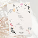 Menu Trendy Hand Desenhou Casamento de Grãozinho<br><div class="desc">Um cartão de cardápio estilo escribble desenhado à mão,  seguindo a última tendência no papel de carta do casamento. Quintada e uma divertida fronteira com design floral para um janto de casamento contemporâneo.</div>