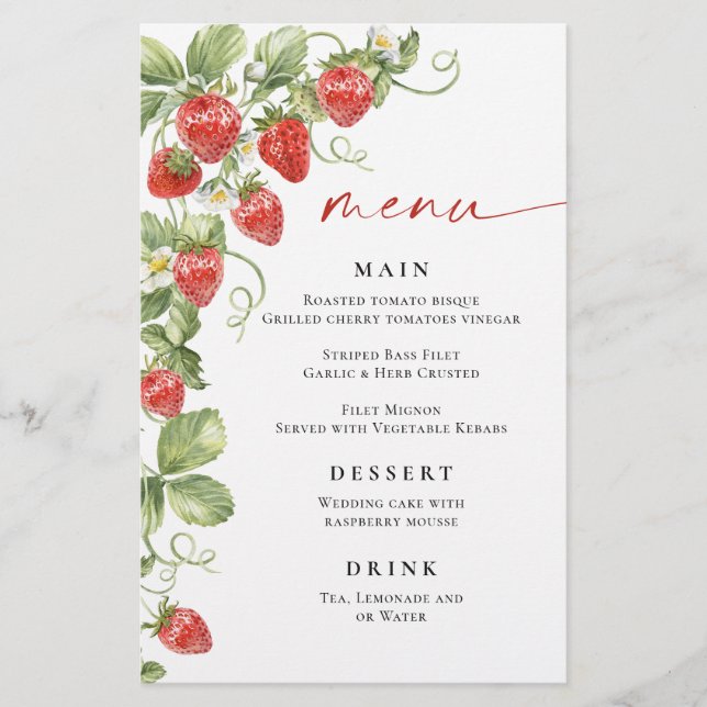 Menu Trendy Watercolor Strawberry Chá de panela (Frente)
