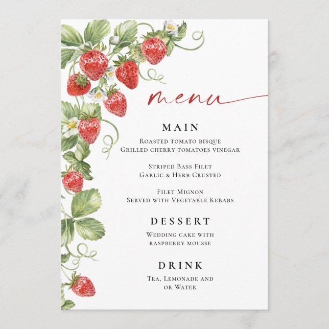 Menu Trendy Watercolor Strawberry Chá de panela (Frente)