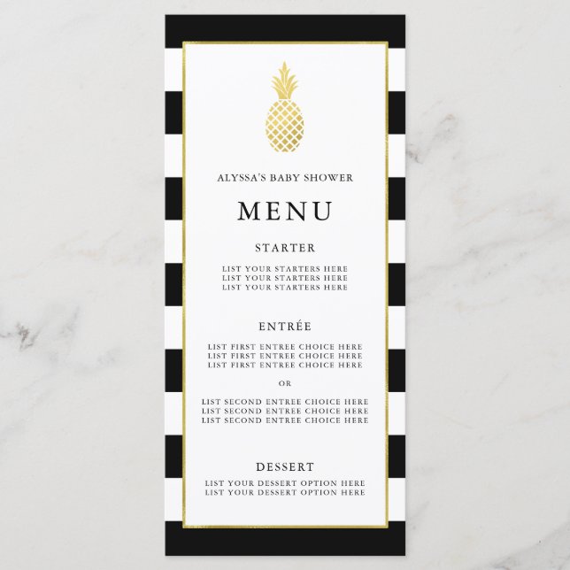 Menu tropical do chá de fraldas do abacaxi dourado (Frente)