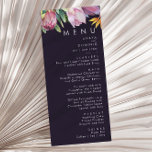 Menu Tropical Floral Colorida | Janto Casamento Roxo<br><div class="desc">Esta floral tropical colorida | O menu janto de casamento roxo é perfeito para o seu destino moderno, casamento verde, roxo, pêssego. Design apresenta um buquê elegante de verde-aquarela de praia clássico e flores que podem incluir eucalipto verde-sábio, proteína vermelha e mauve, hibisco rosa-pincel, pássaro laranja e azul do paraíso...</div>