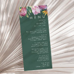Menu Tropical Floral Colorida | Janto Casamento Verde<br><div class="desc">Esta floral tropical colorida | o menu janto de casamento verde é perfeito para o seu destino de boho moderno, casamento verde, roxo, pêssego. Design apresenta um buquê elegante de verde-aquarela de praia clássico e flores que podem incluir eucalipto verde-sábio, proteína vermelha e mauve, hibisco rosa-pincel, pássaro laranja e azul...</div>