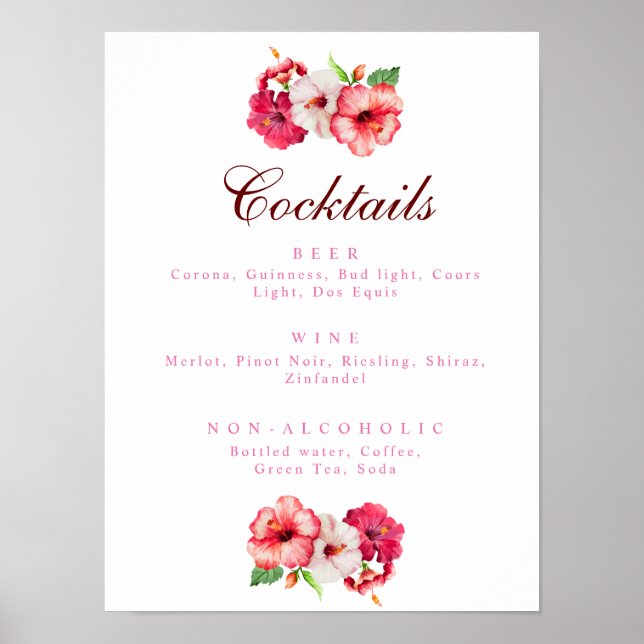 Menu Tropical Floral Drink Poster (Frente)