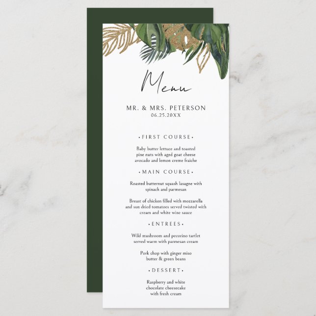 Menu Tropical Greenery Botanical Summer Boho Wedding (Frente/Verso)