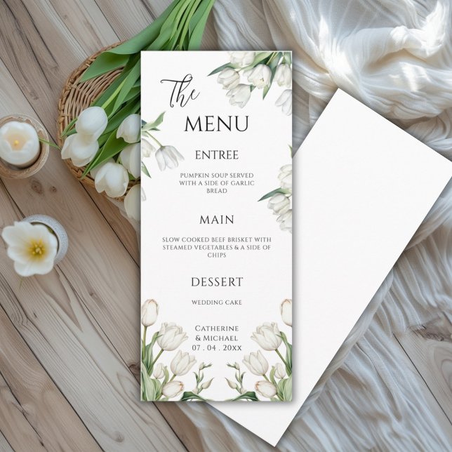 Menu Tulipas Brancas Florais Elegantes Casamento (Criador carregado)