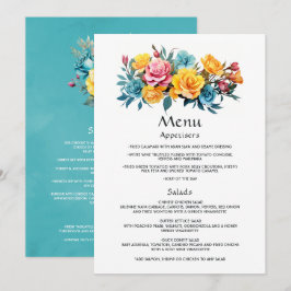 Menu Turquesa, Casamento Floral Amarelo-Rosa