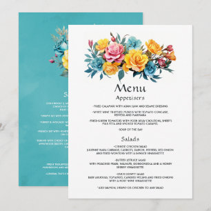 Menu Turquesa, Casamento Floral Amarelo-Rosa