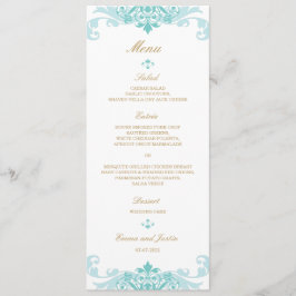 Menu Turquesa Clássica e Casamento Dourado de Ironworks
