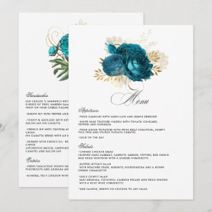 Menu Turquesa e Dourada Casamento Floral