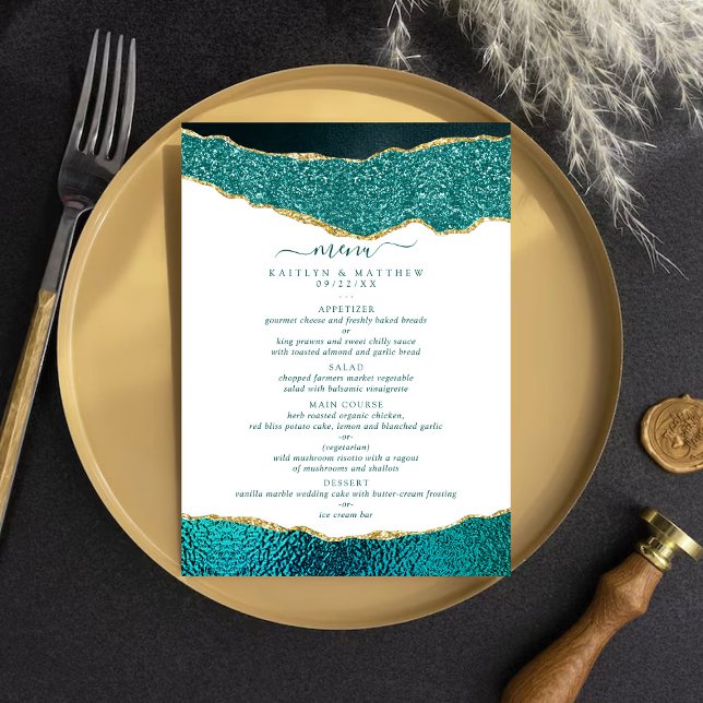 Menu Turquesa Elegante e Casamento Dourado (Criador carregado)