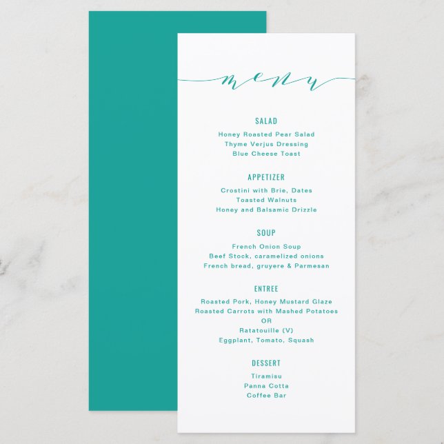 Menu Turquesa Moderna Simples de Caligrafia (Frente/Verso)