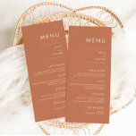 Menu Tuscan Amber | Casamento mínimo moderno<br><div class="desc">Este design de menu simplesmente elegante apresenta a moderna tipografia sans serif mínima,  lindamente rústica,  cores boêmicas que fornecem apenas a informação que serve a um propósito. Coloque os seus entes queridos em volta de uma bela refeição com a nossa coleção de terracotta simples e chique.</div>