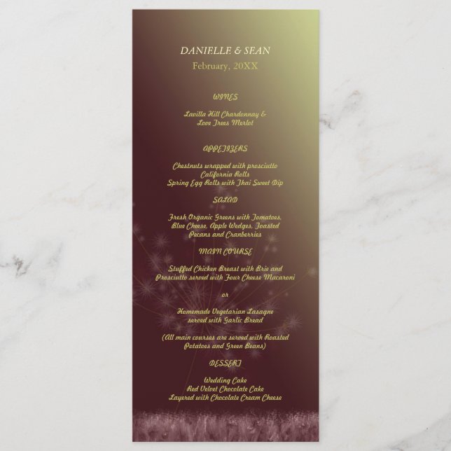 Menu Twilight Dandelion Wedding (Frente)